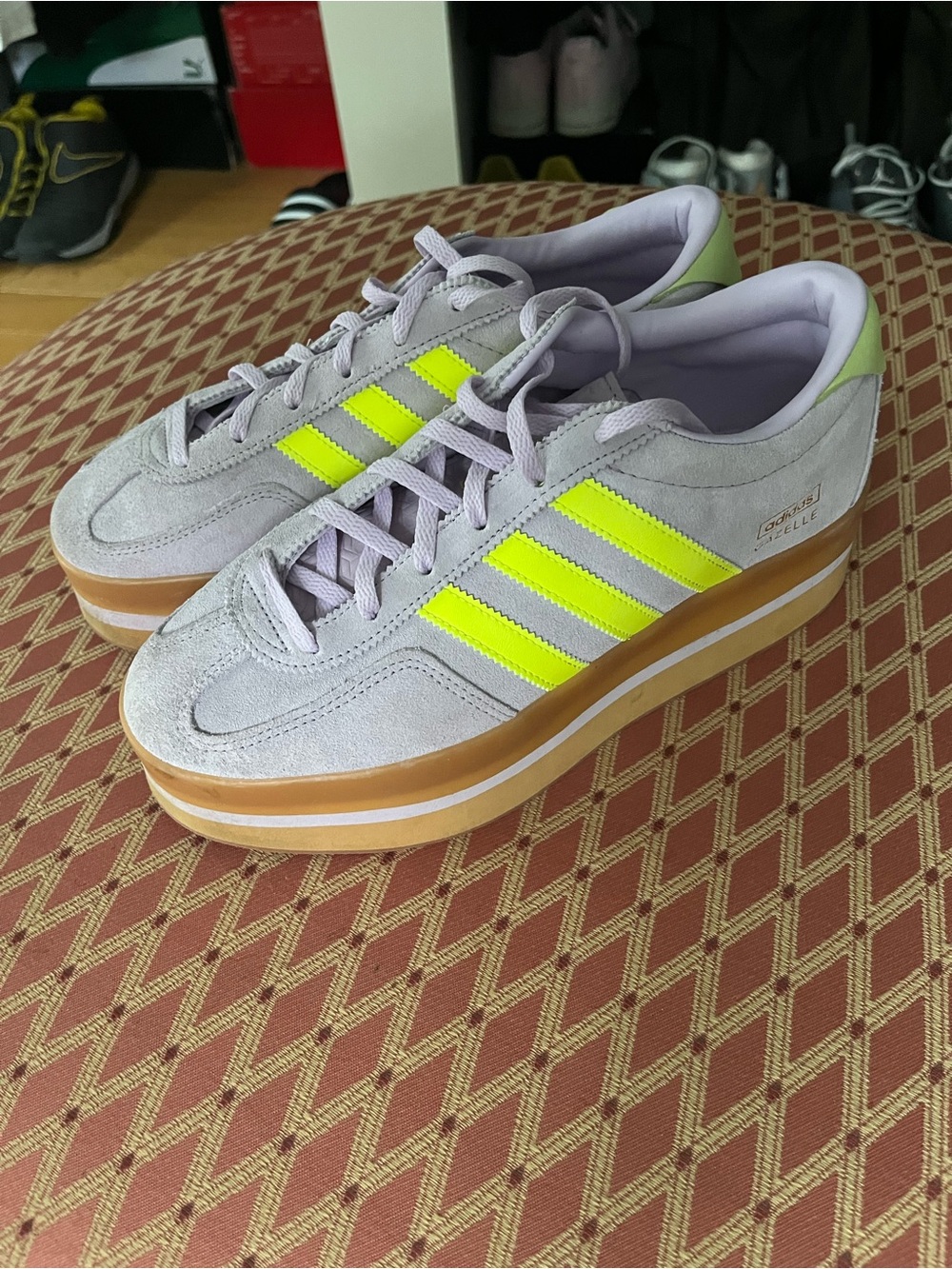 adidas Women's gazelle stack platform purple neon yellow sz 8